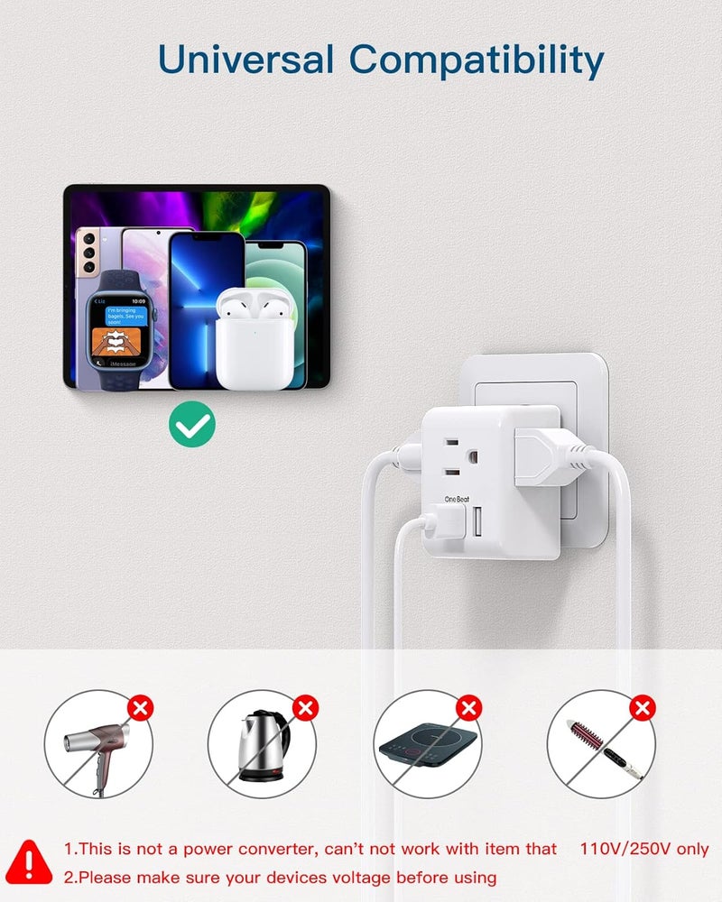 One Beat 2 Pack European Travel Plug Adapter, International Power Plug Adapter with 3 Outlets 3 USB Charging Ports(1 USB C), Type C Plug Adapter Travel Essentials to Most Europe EU Spain Italy France Germany - Image 5